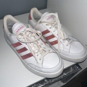 Adidas Women’s White & Pink Glitter Stripe Sneakers